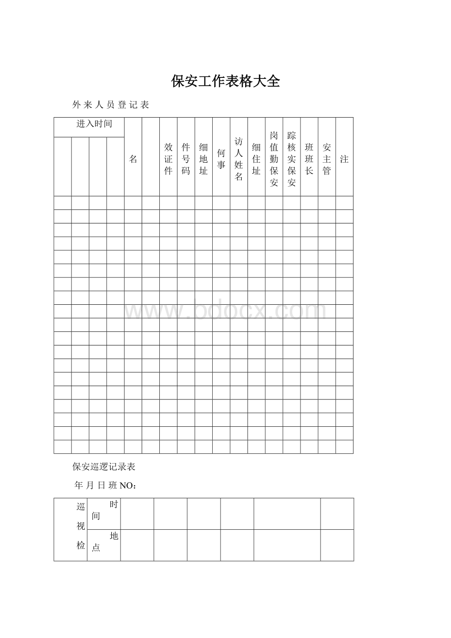 保安工作表格大全Word文档格式.docx