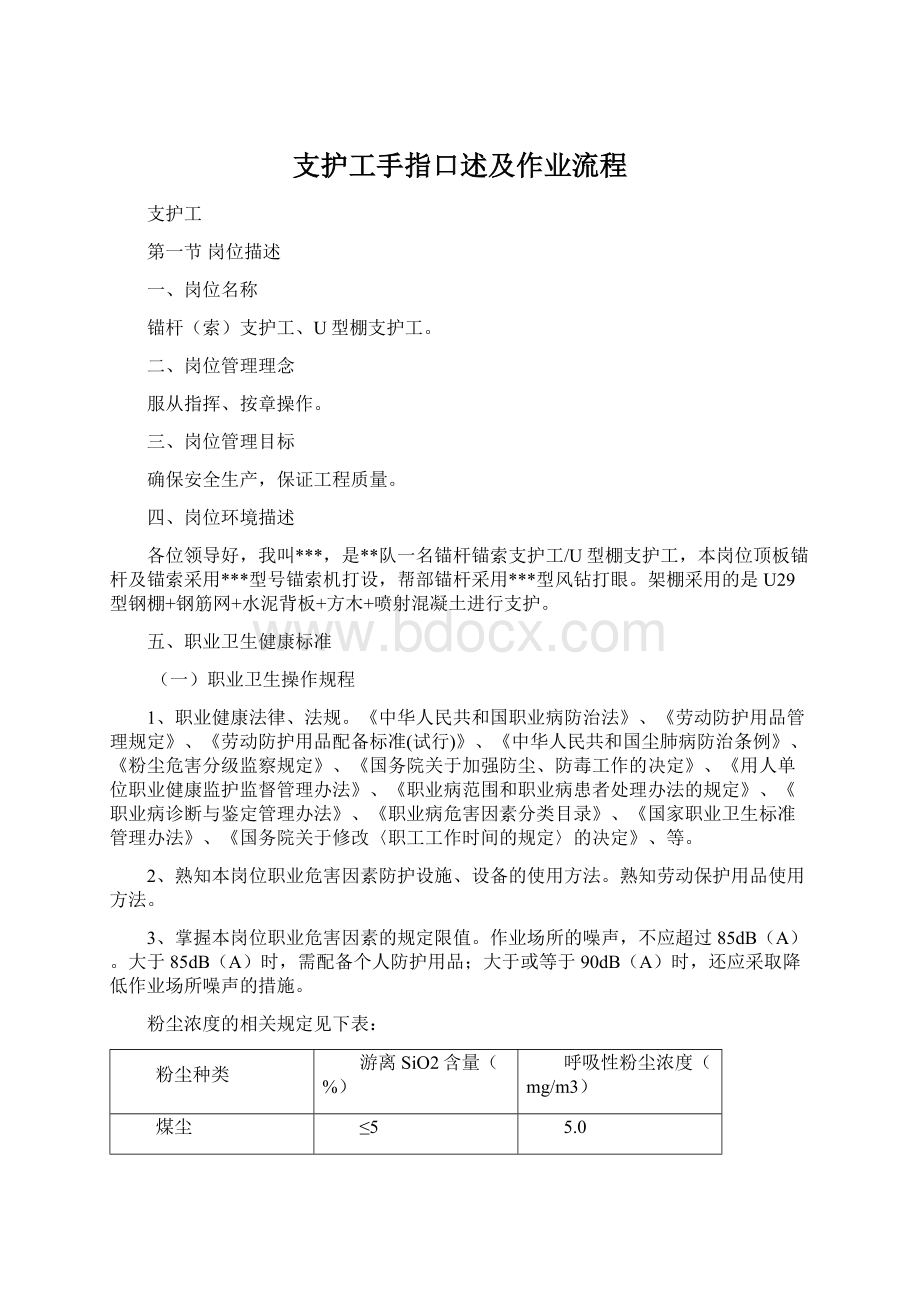 支护工手指口述及作业流程.docx_第1页