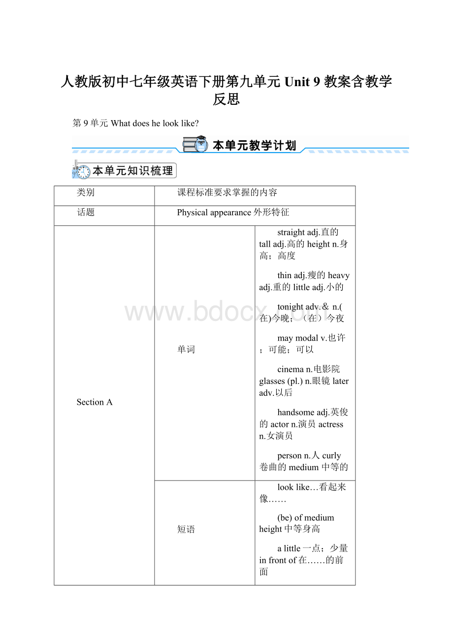 人教版初中七年级英语下册第九单元Unit 9 教案含教学反思.docx_第1页