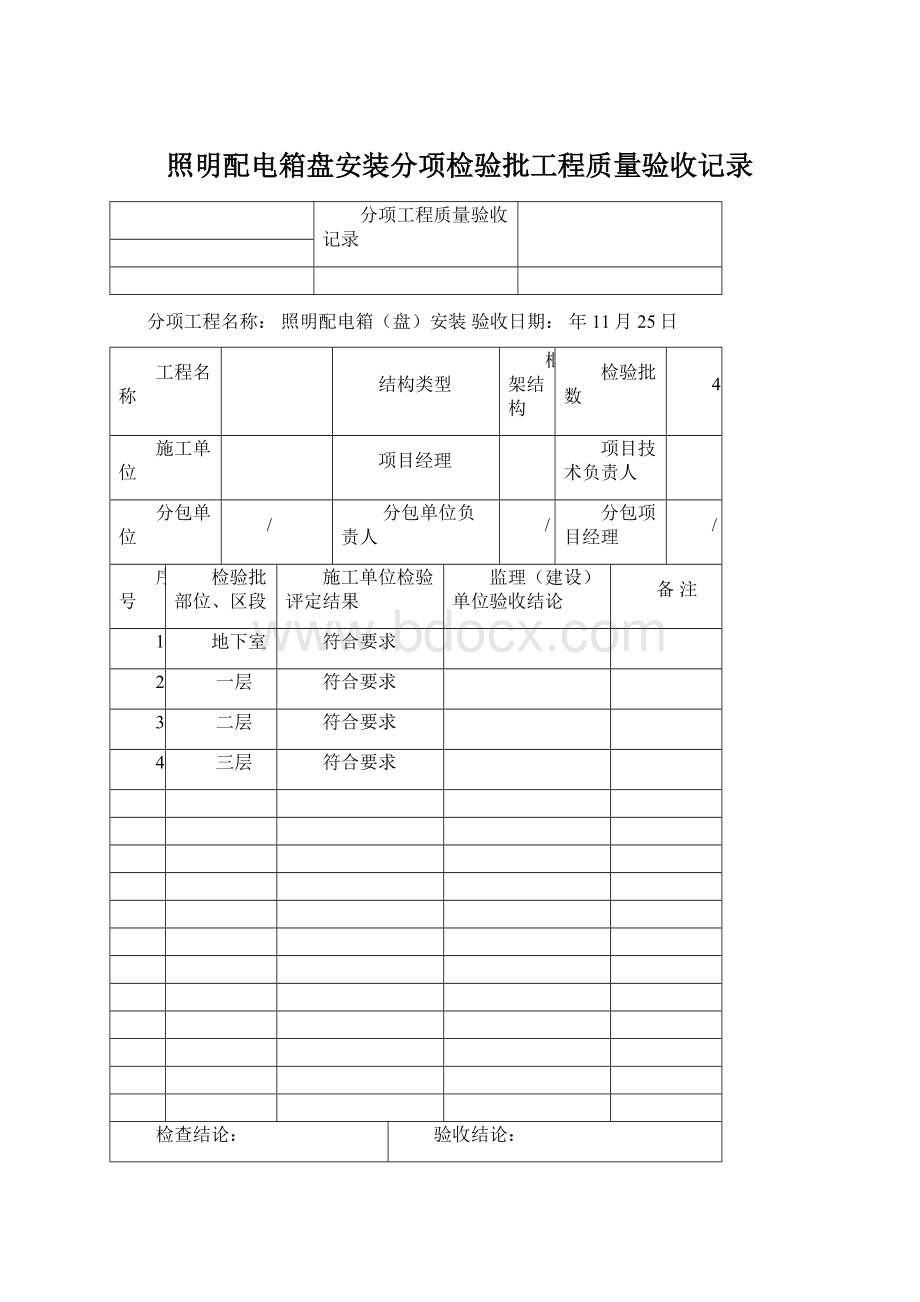 照明配电箱盘安装分项检验批工程质量验收记录Word下载.docx_第1页