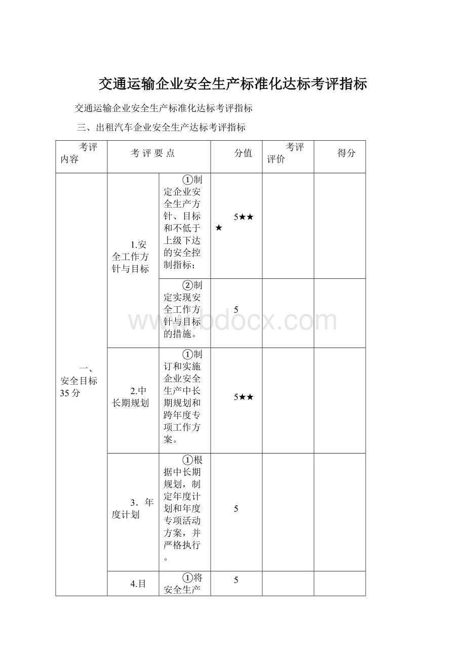 交通运输企业安全生产标准化达标考评指标Word格式文档下载.docx_第1页