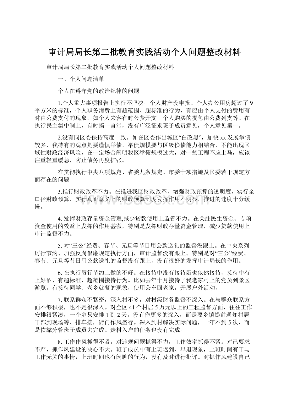 审计局局长第二批教育实践活动个人问题整改材料.docx