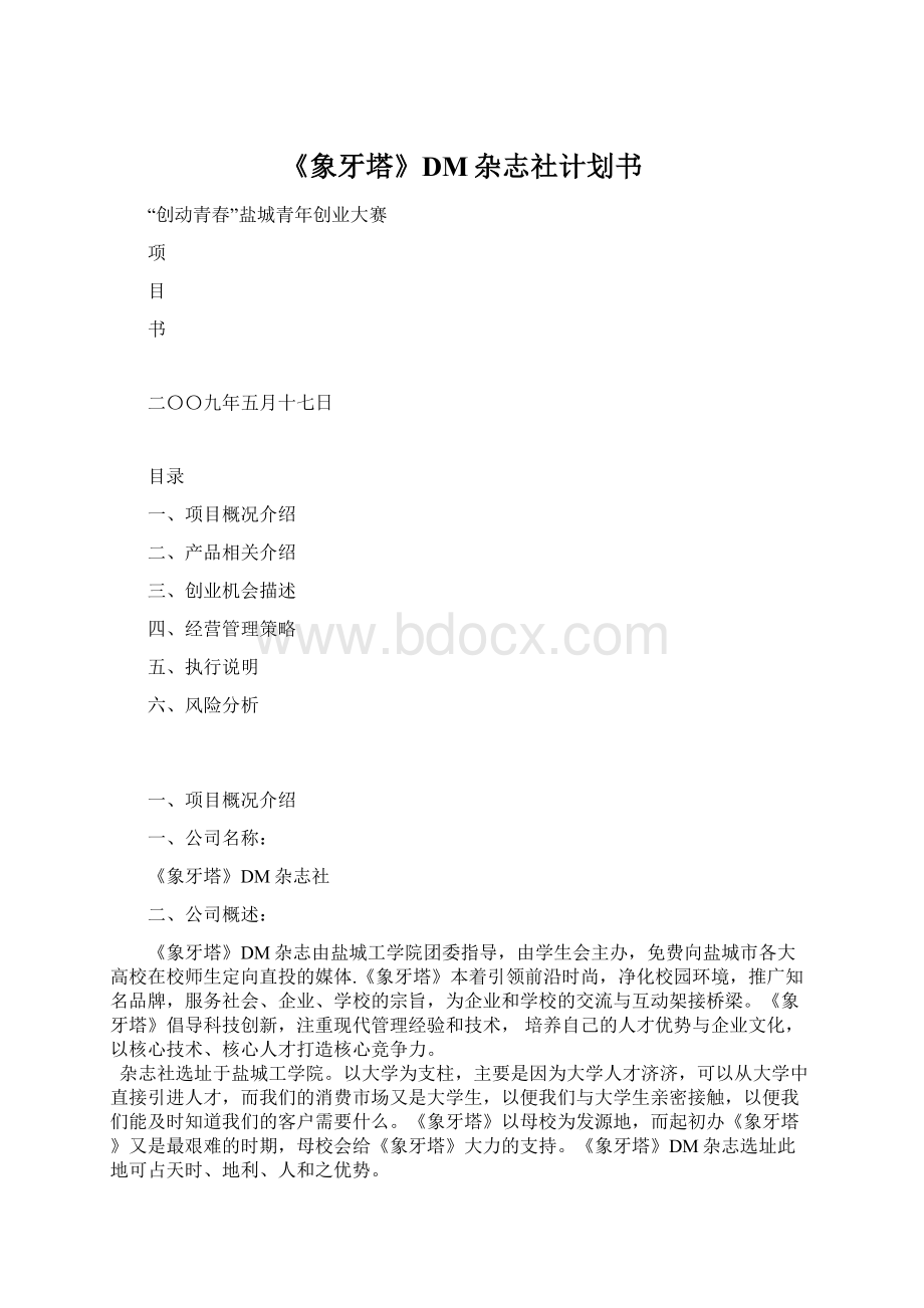 《象牙塔》DM杂志社计划书.docx_第1页