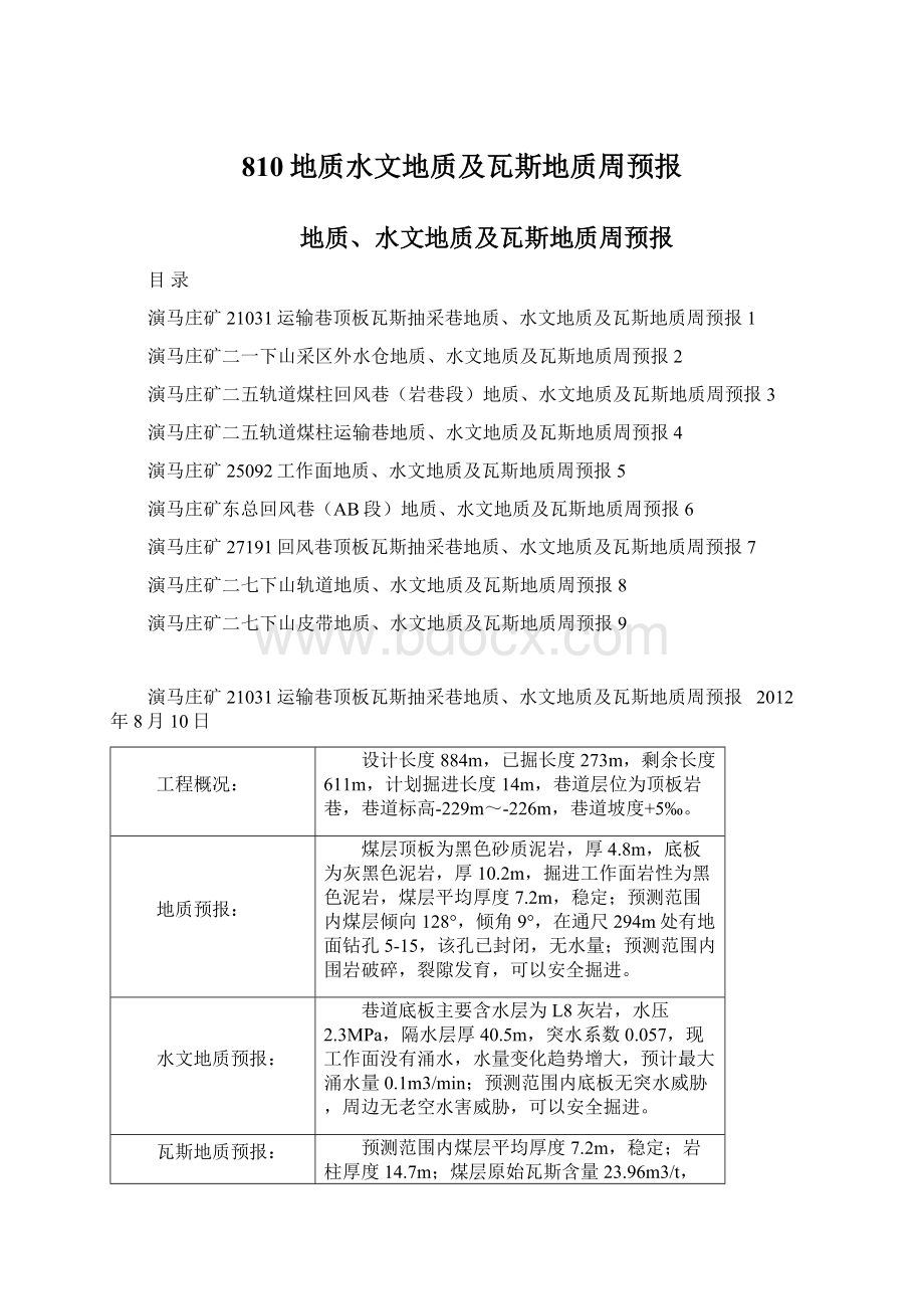 810地质水文地质及瓦斯地质周预报.docx_第1页