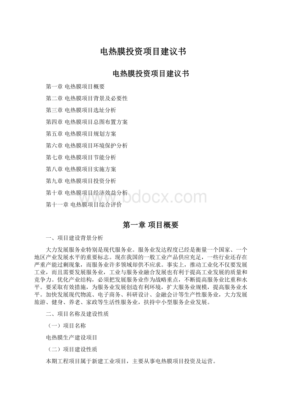 电热膜投资项目建议书Word文档下载推荐.docx