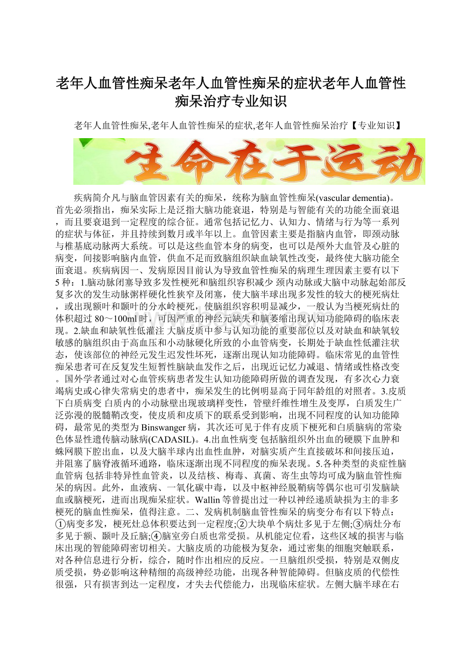 老年人血管性痴呆老年人血管性痴呆的症状老年人血管性痴呆治疗专业知识文档格式.docx