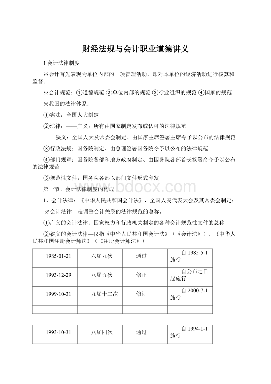 财经法规与会计职业道德讲义.docx_第1页