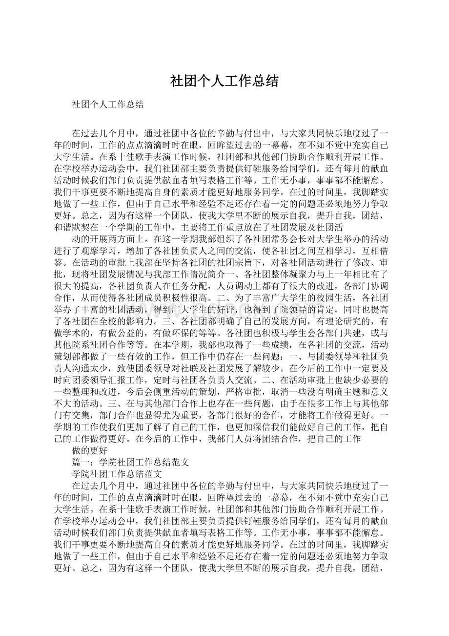 社团个人工作总结文档格式.docx