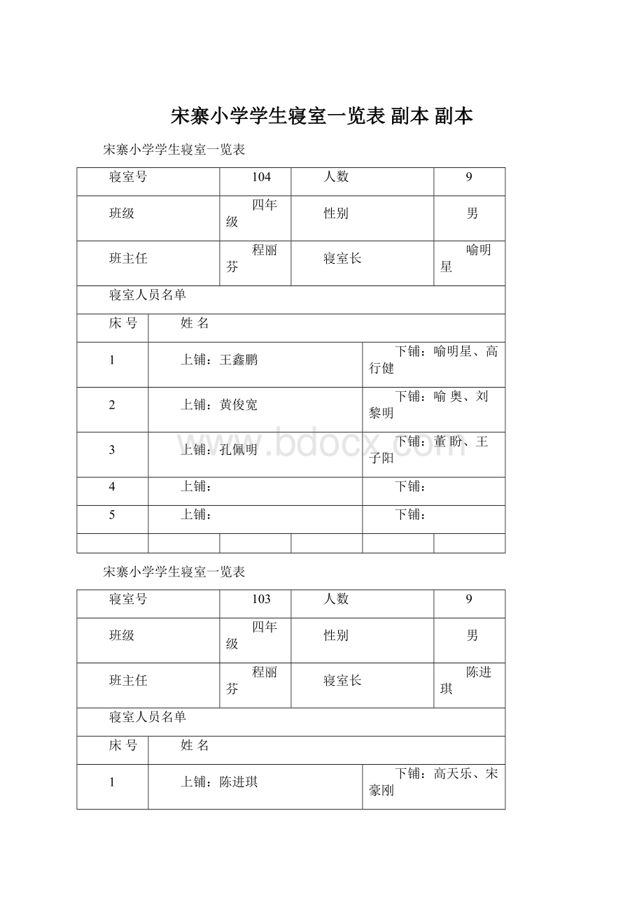 宋寨小学学生寝室一览表副本副本Word格式文档下载.docx_第1页