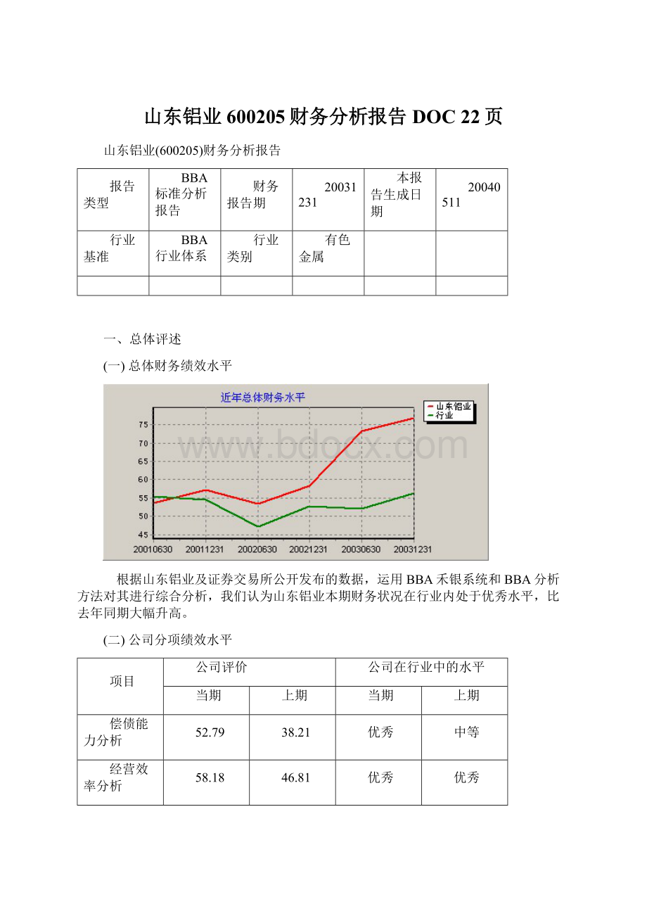 山东铝业600205财务分析报告DOC 22页.docx_第1页