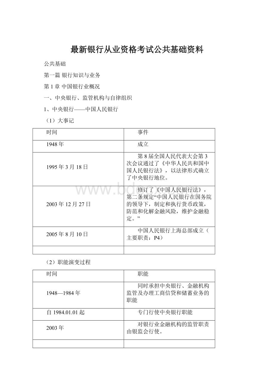 最新银行从业资格考试公共基础资料Word文件下载.docx