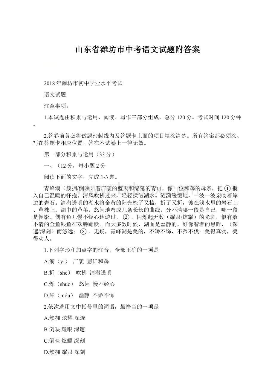 山东省潍坊市中考语文试题附答案.docx