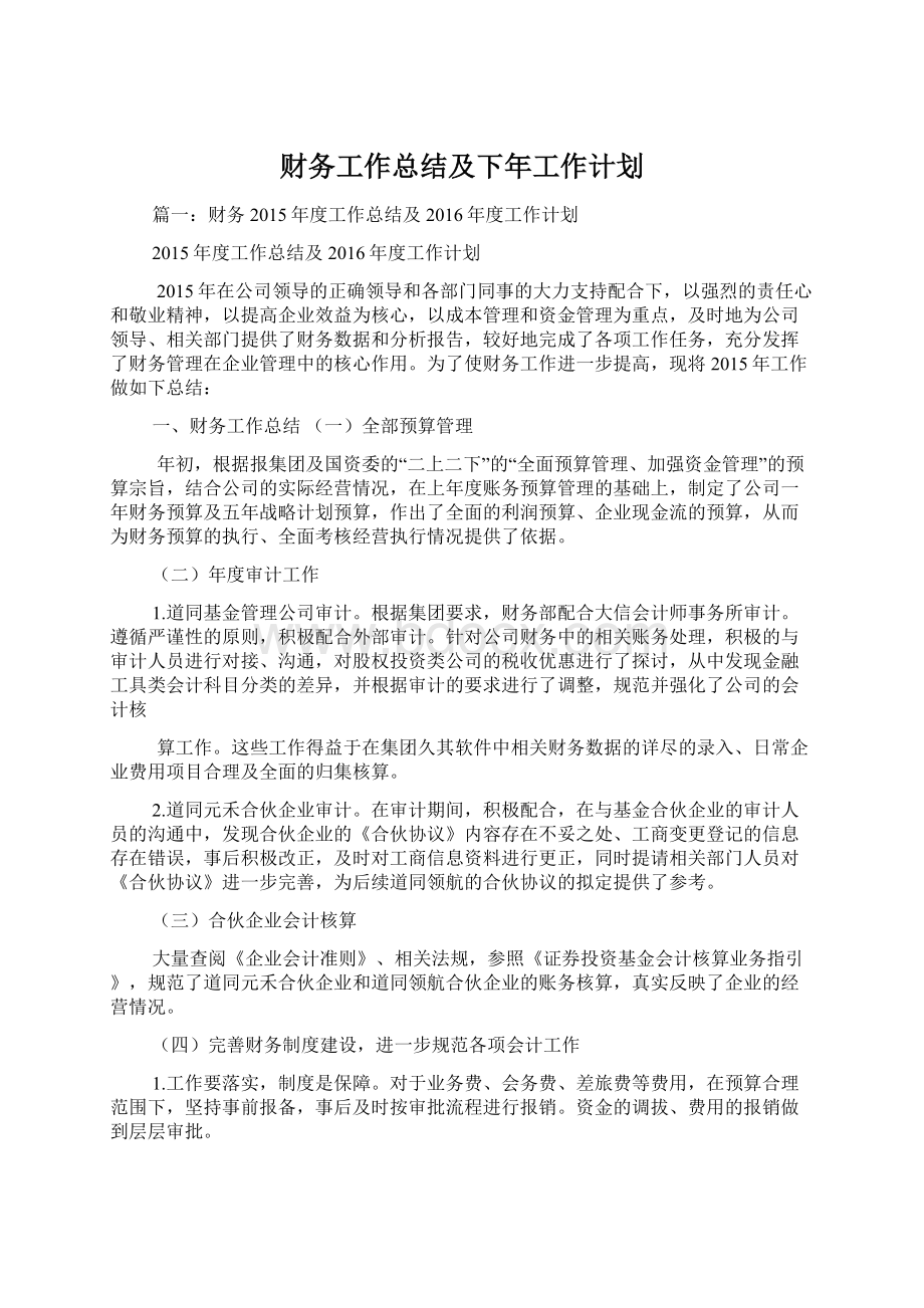 财务工作总结及下年工作计划.docx