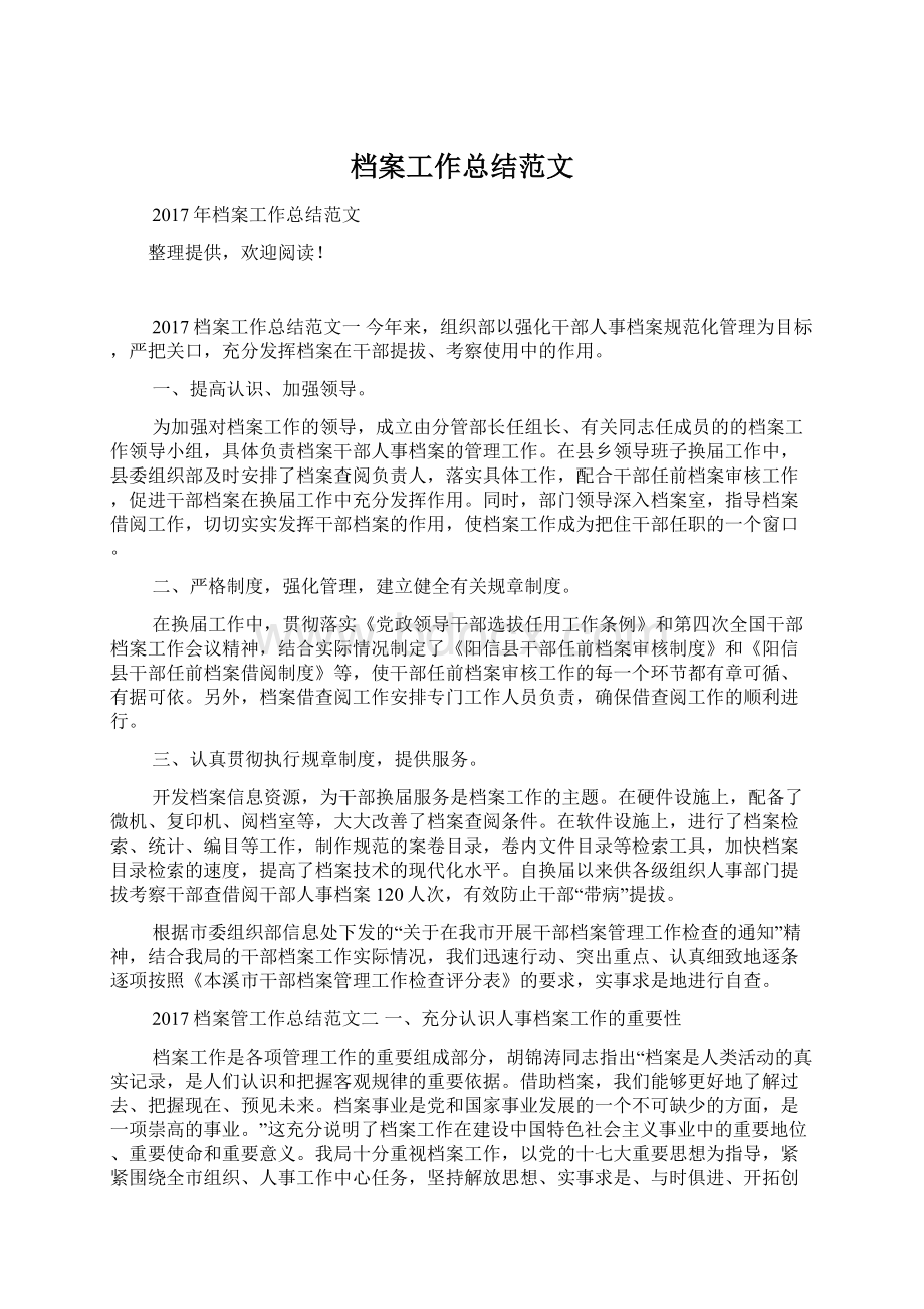 档案工作总结范文文档格式.docx