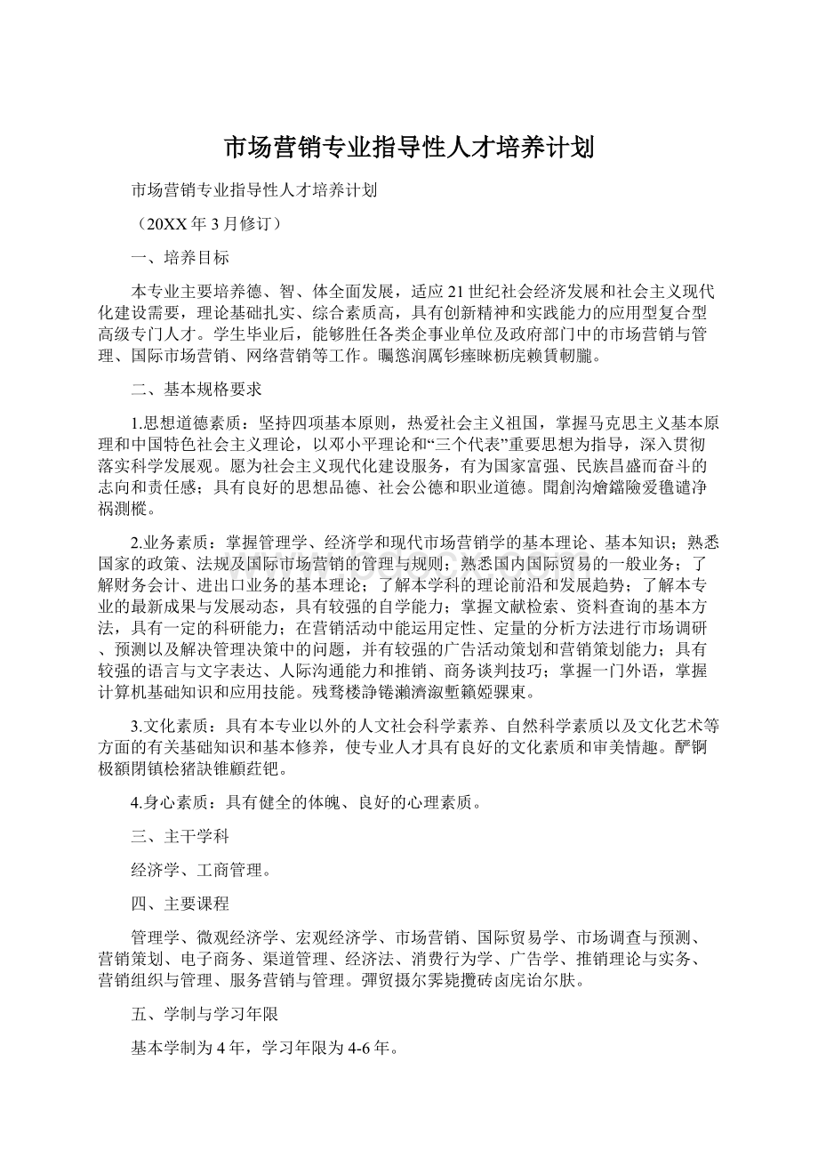 市场营销专业指导性人才培养计划.docx