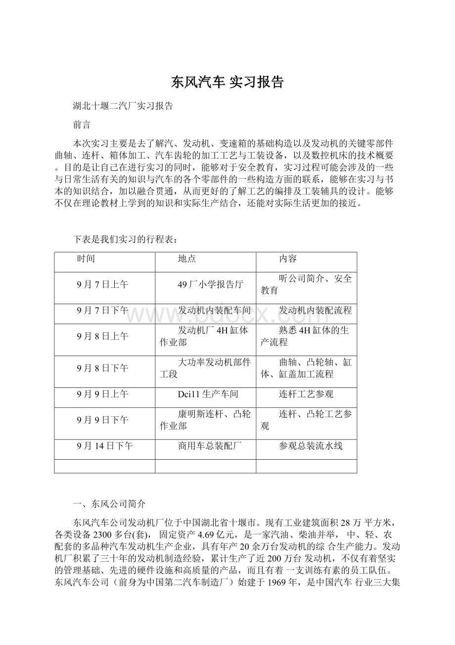 东风汽车 实习报告.docx