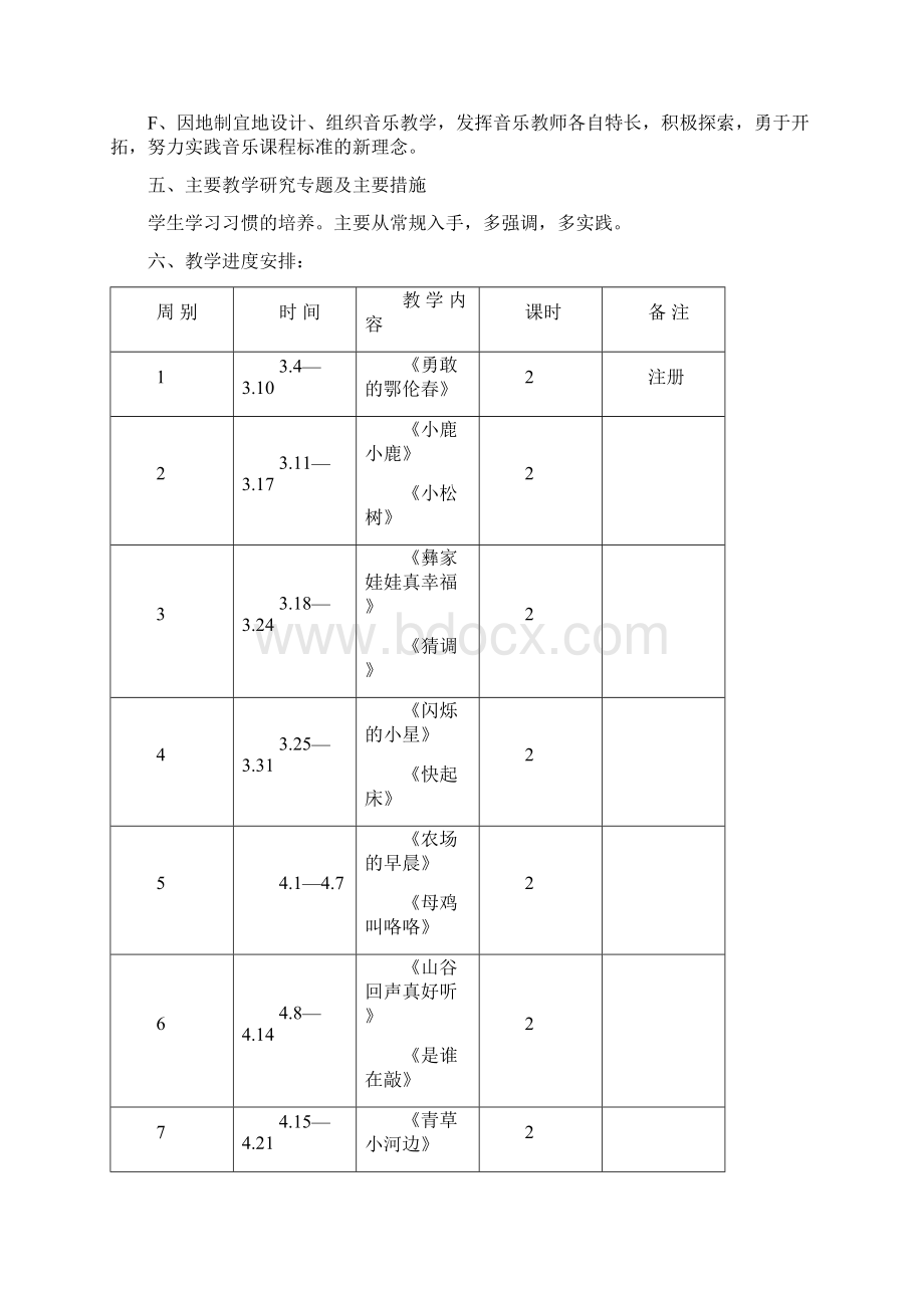 湖南文艺出版社下学期学期音乐教学计划16年级.docx_第3页