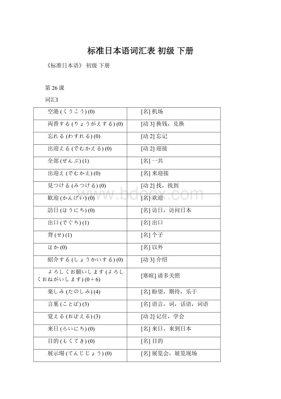 标准日本语词汇表 初级 下册Word文件下载.docx_第1页