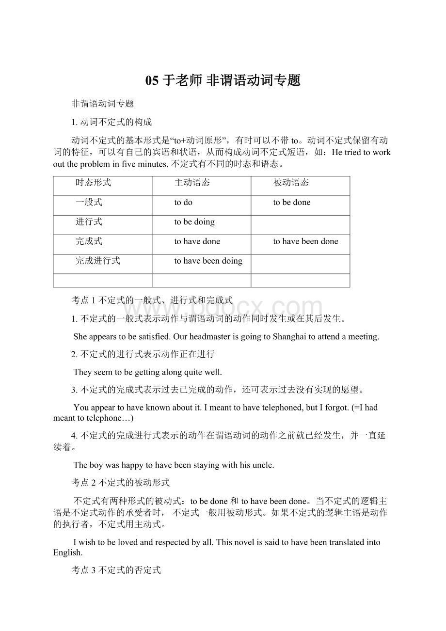 05 于老师 非谓语动词专题Word文件下载.docx_第1页