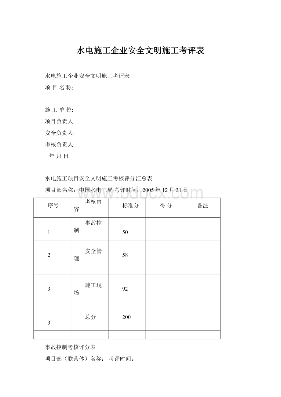 水电施工企业安全文明施工考评表Word文档格式.docx_第1页