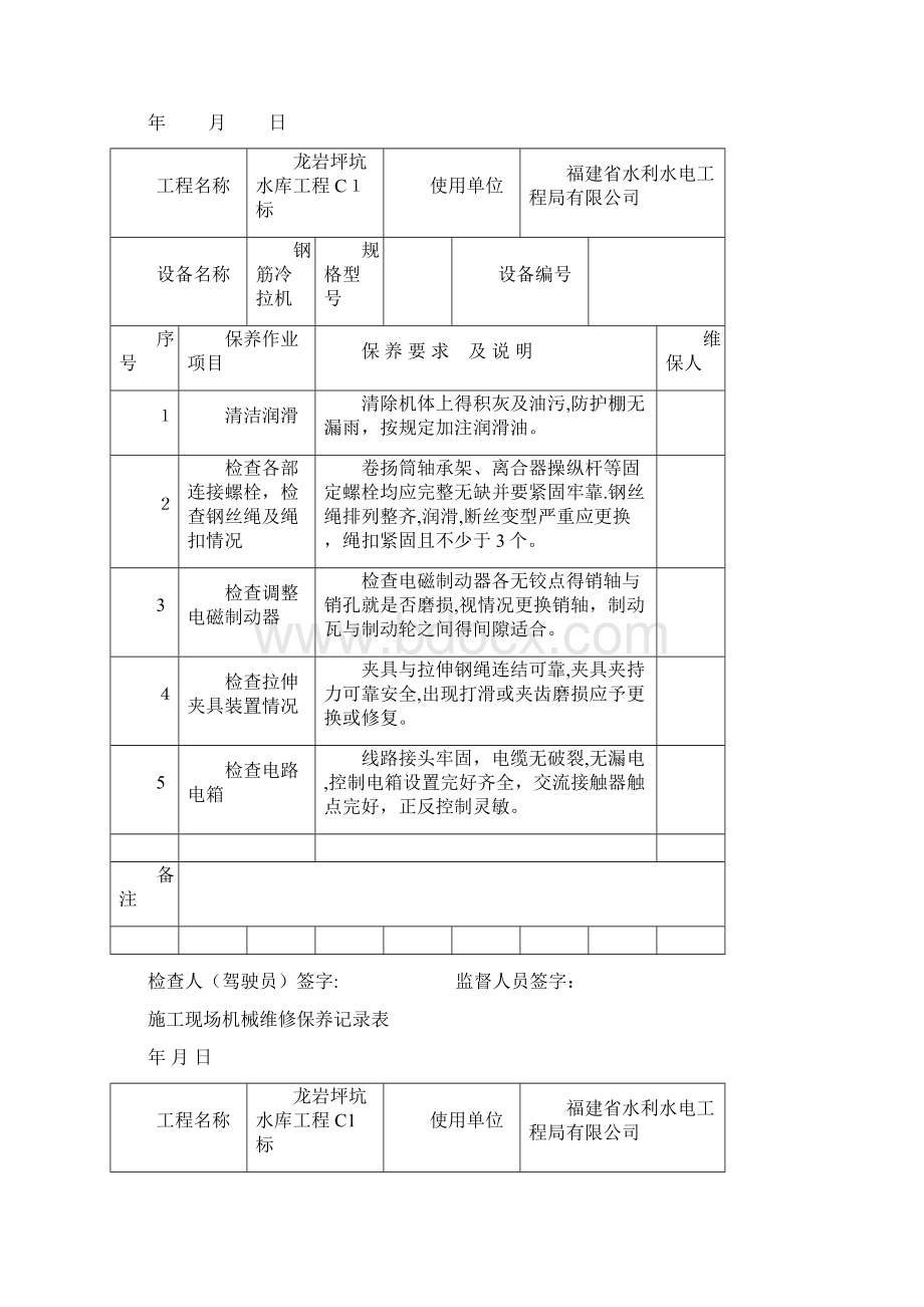 施工现场机械维修保养记录表.docx_第3页