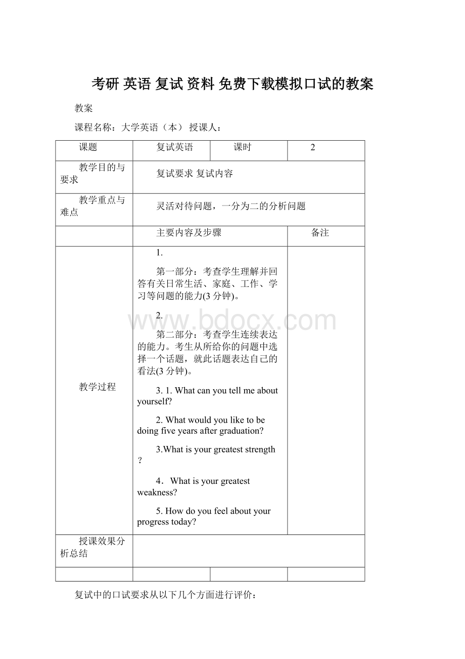 考研 英语 复试 资料 免费下载模拟口试的教案Word格式.docx