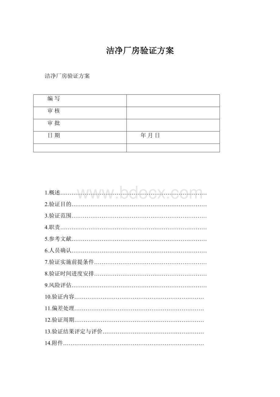 洁净厂房验证方案Word文档格式.docx