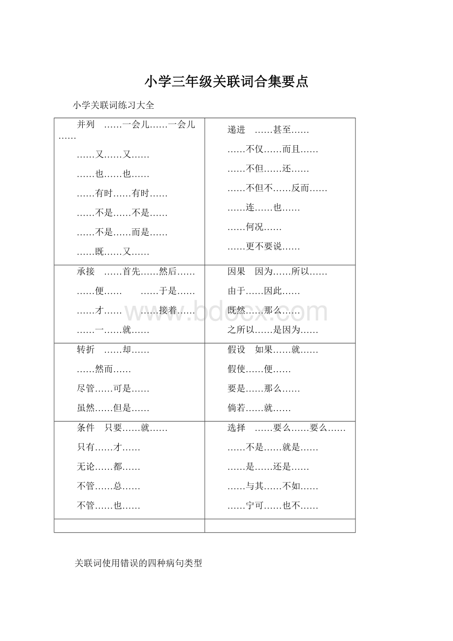 小学三年级关联词合集要点Word文档下载推荐.docx