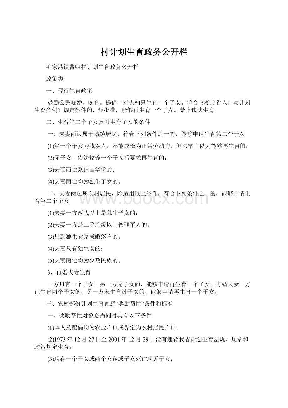 村计划生育政务公开栏.docx