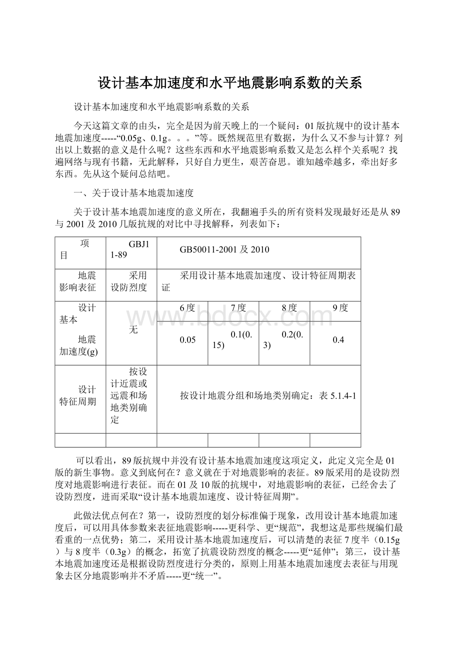 设计基本加速度和水平地震影响系数的关系.docx