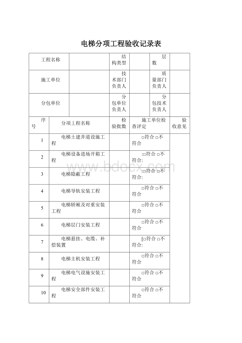 电梯分项工程验收记录表.docx_第1页