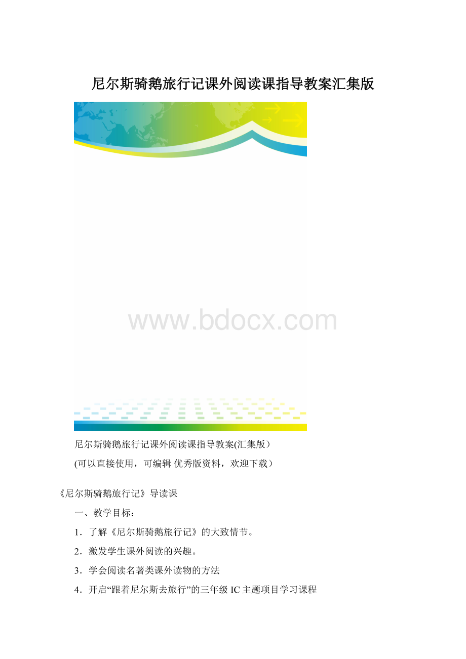 尼尔斯骑鹅旅行记课外阅读课指导教案汇集版Word格式.docx