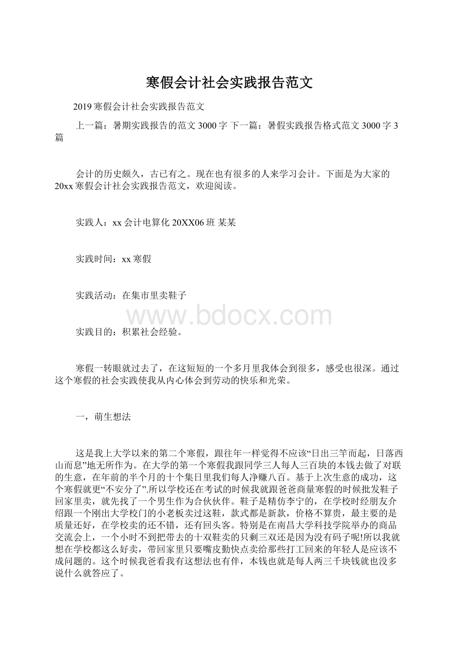 寒假会计社会实践报告范文.docx