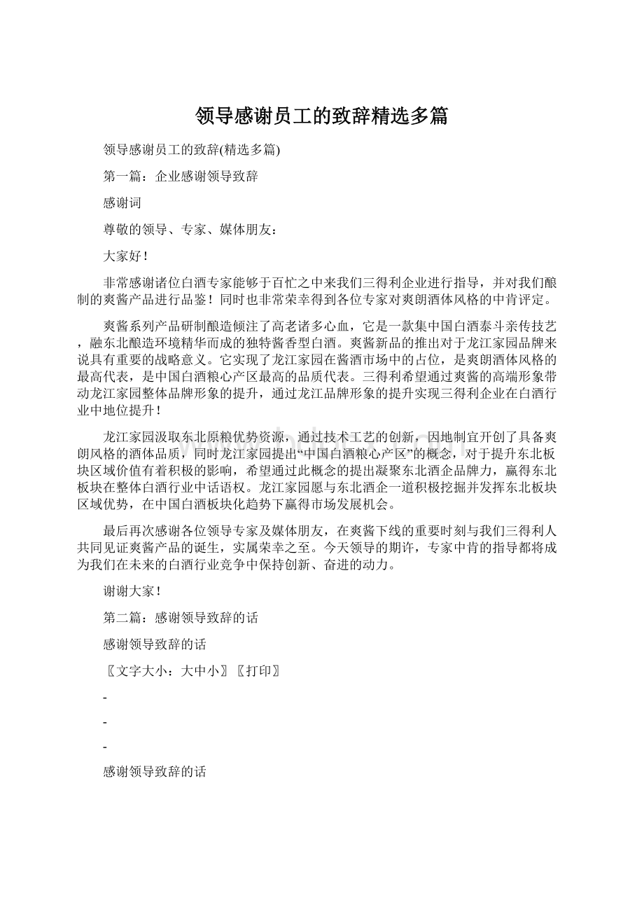 领导感谢员工的致辞精选多篇Word文档下载推荐.docx_第1页