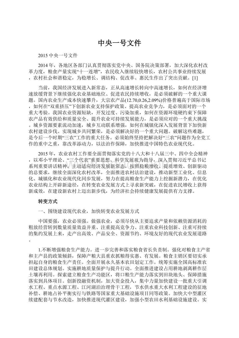 中央一号文件Word格式文档下载.docx