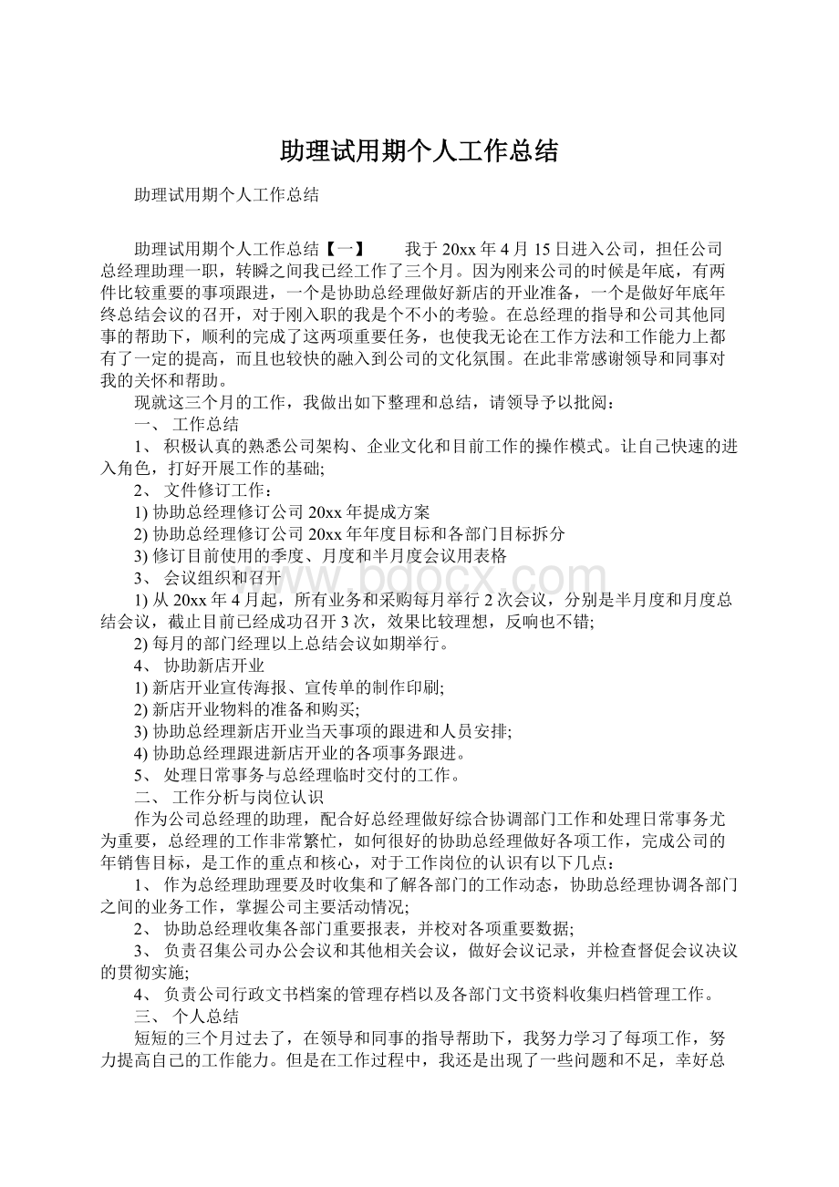 助理试用期个人工作总结.docx_第1页