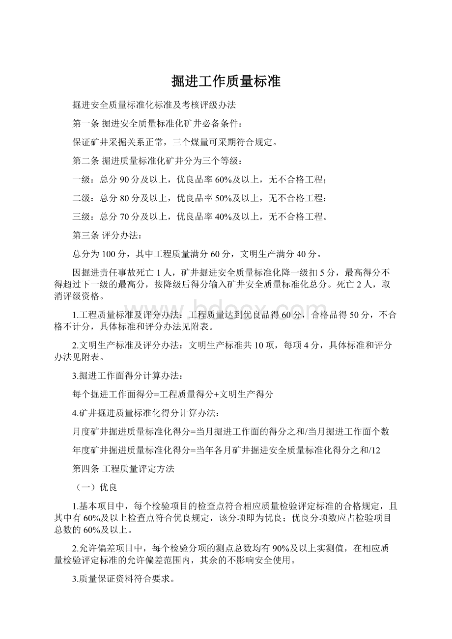 掘进工作质量标准.docx_第1页