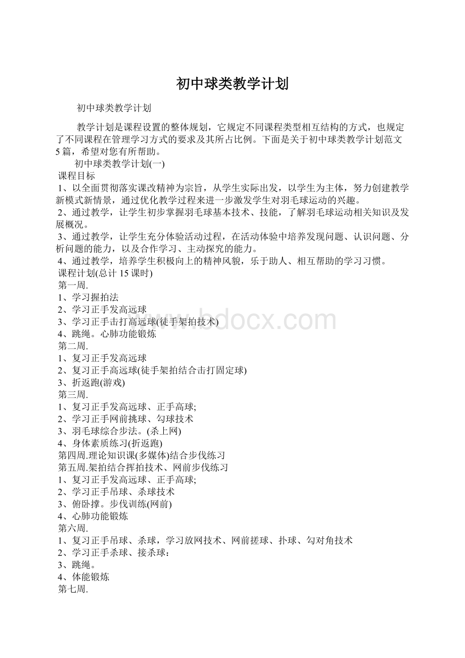 初中球类教学计划.docx