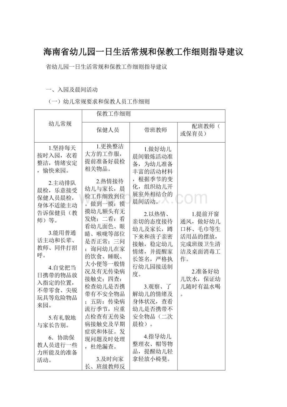 海南省幼儿园一日生活常规和保教工作细则指导建议.docx