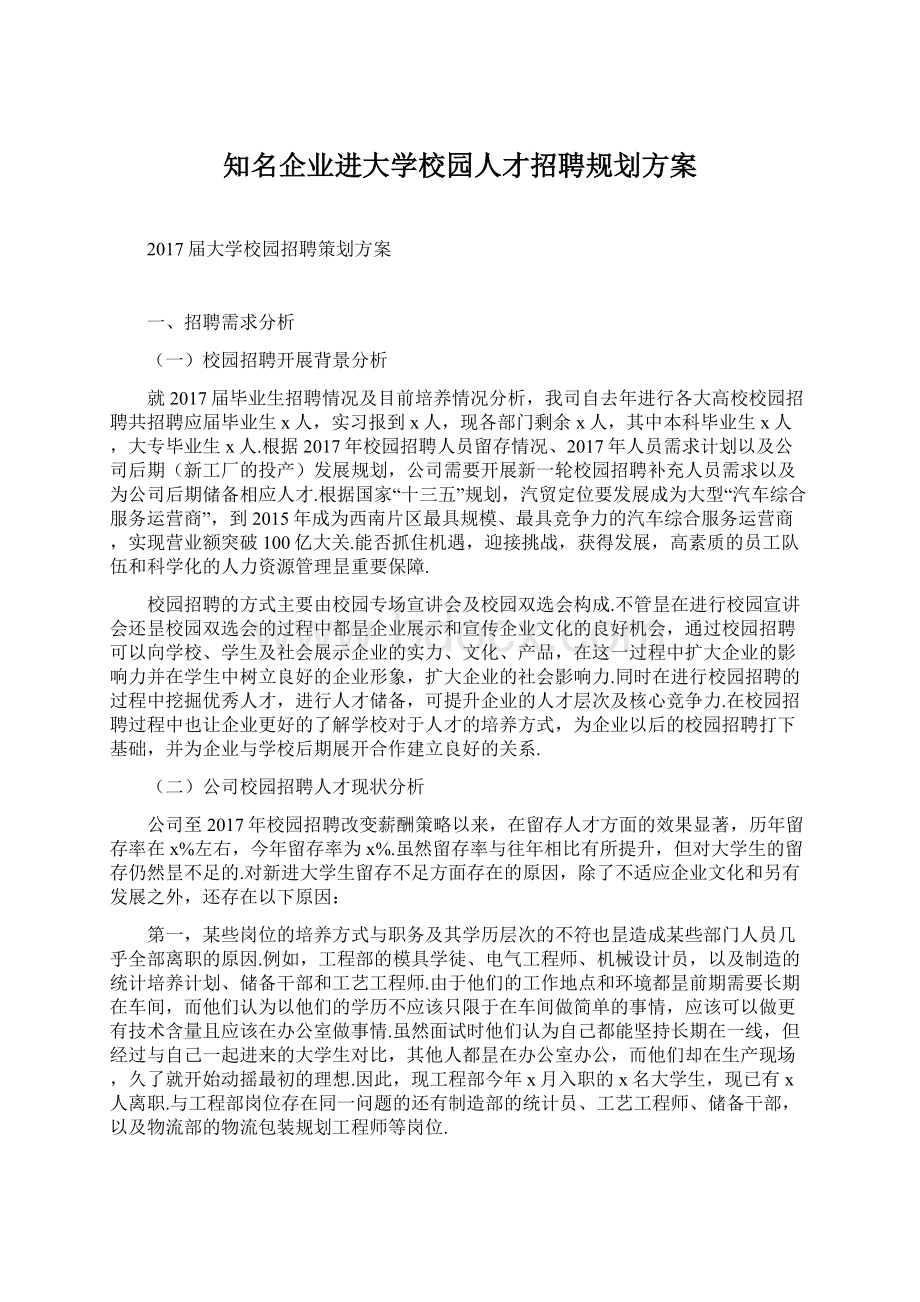 知名企业进大学校园人才招聘规划方案.docx_第1页