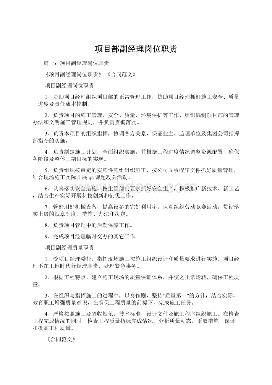 项目部副经理岗位职责Word格式.docx