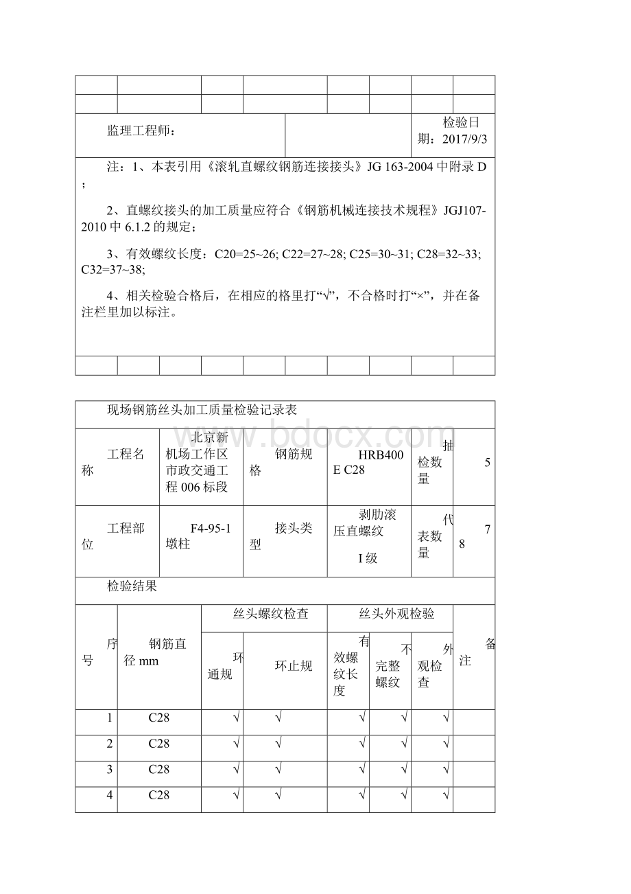 现场钢筋丝头加工质量检验记录表doc 28页.docx_第3页