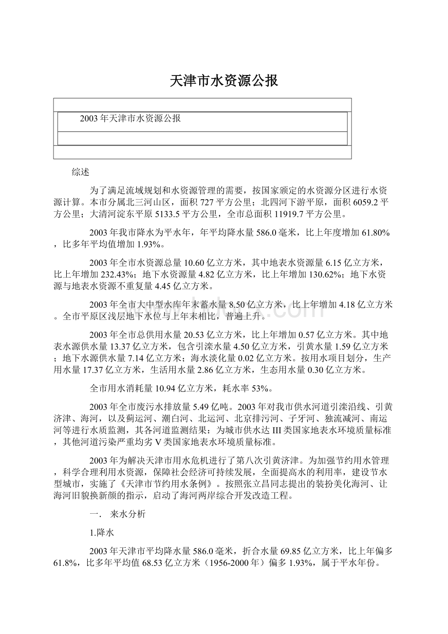 天津市水资源公报Word文档下载推荐.docx_第1页