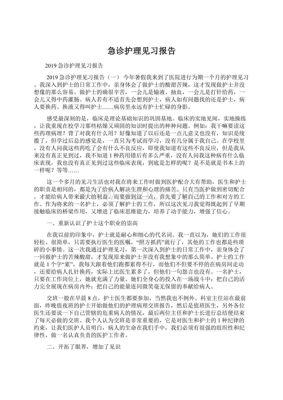 急诊护理见习报告文档格式.docx