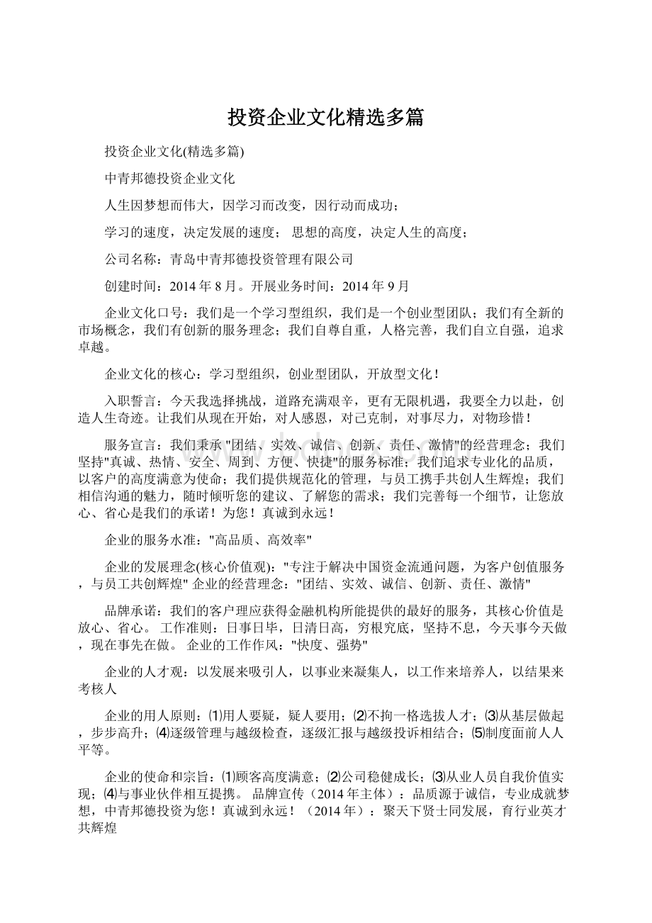 投资企业文化精选多篇Word下载.docx