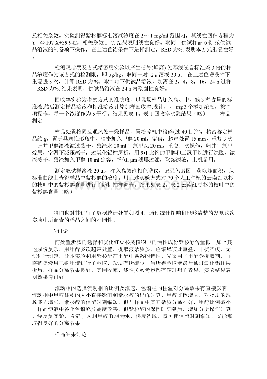 高效液相色谱法测定红豆杉枝叶中紫杉醇的含量.docx_第3页