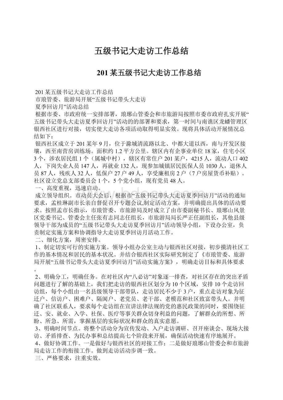 五级书记大走访工作总结文档格式.docx