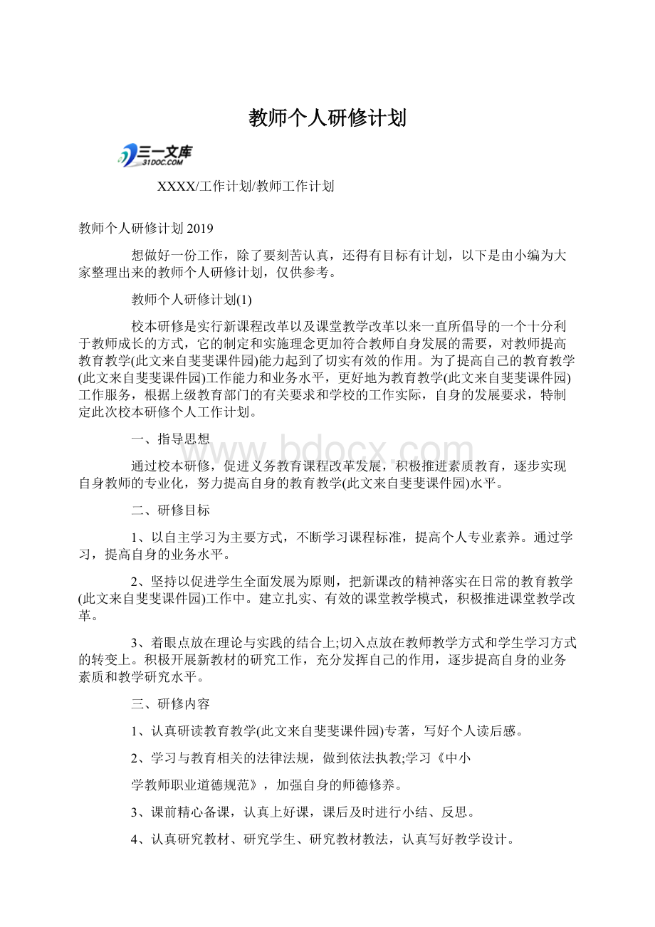 教师个人研修计划.docx