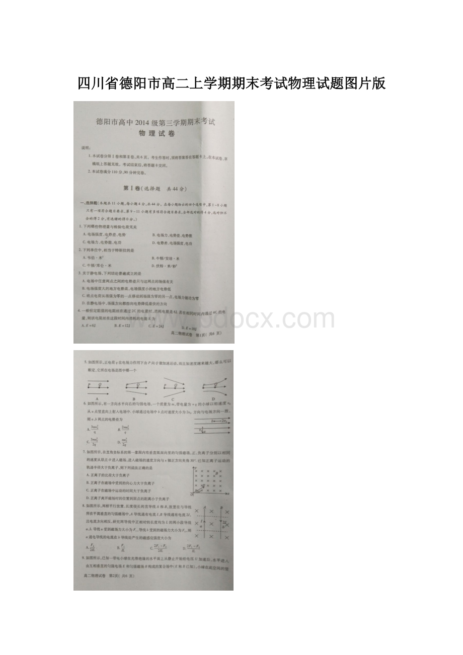 四川省德阳市高二上学期期末考试物理试题图片版.docx