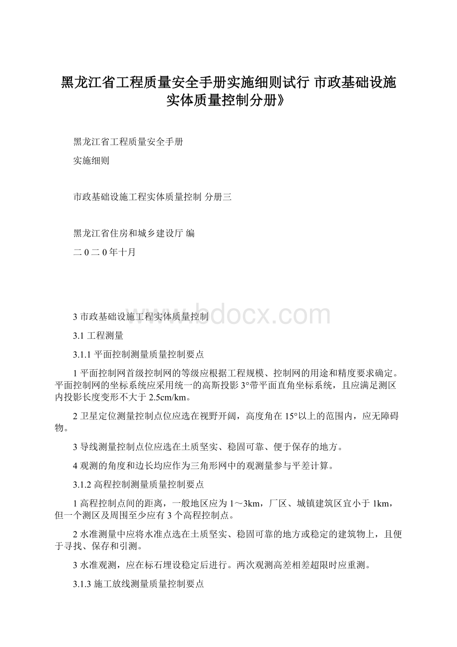 黑龙江省工程质量安全手册实施细则试行 市政基础设施实体质量控制分册》Word下载.docx_第1页